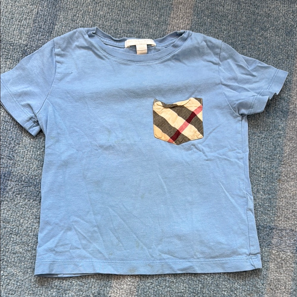 Burberry Light Blue Kids Tee with Check Pocket size 4
